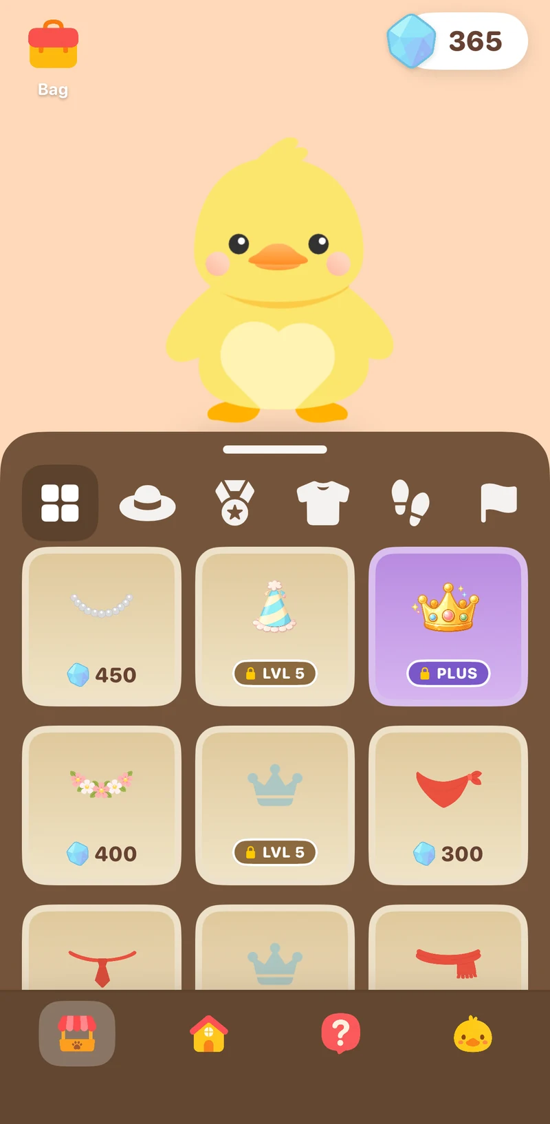 Waddle shop screen dressing the duck with accessories